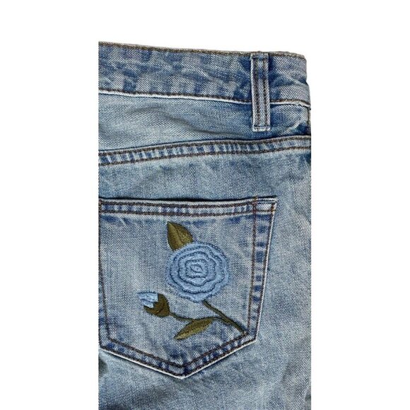 FREE PEOPLE Sz 25 Jeans Floral Embroidered Denim Low Rise Blue Boho Retro Y2K - Picture 8 of 15